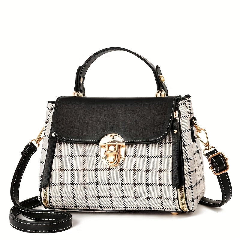 Women'S Vintage Plaid Crossbody Bag with Detachable Shoulder Strap, Zipper Closure, Polyester Lining & Edge Paint - Pink & Black Checkered Design, Perfect for Teens & Women, Ideal Gift for Birthdays, Anniversaries, Valentine'