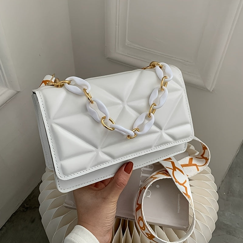 Retro Shoulder Bag, Fashionable Wide Strap Crossbody Bag, Western Style Chain Small Bag, Casual Women'S Sling Bag (White/Black/Pink/Brown)