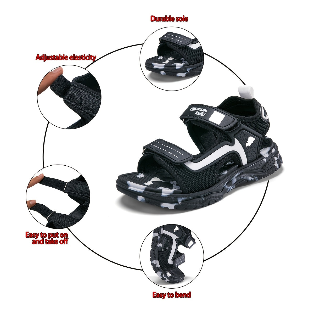 Pair of Boys' Summer Barefoot Sandals with Random Print, Fashionable Buckle Strap Outdoor Beach Sports Sandals Quick-Drying Lightweight EVA Shock Absorption Soles Breathable and Wear-Resistant Casual Sandals