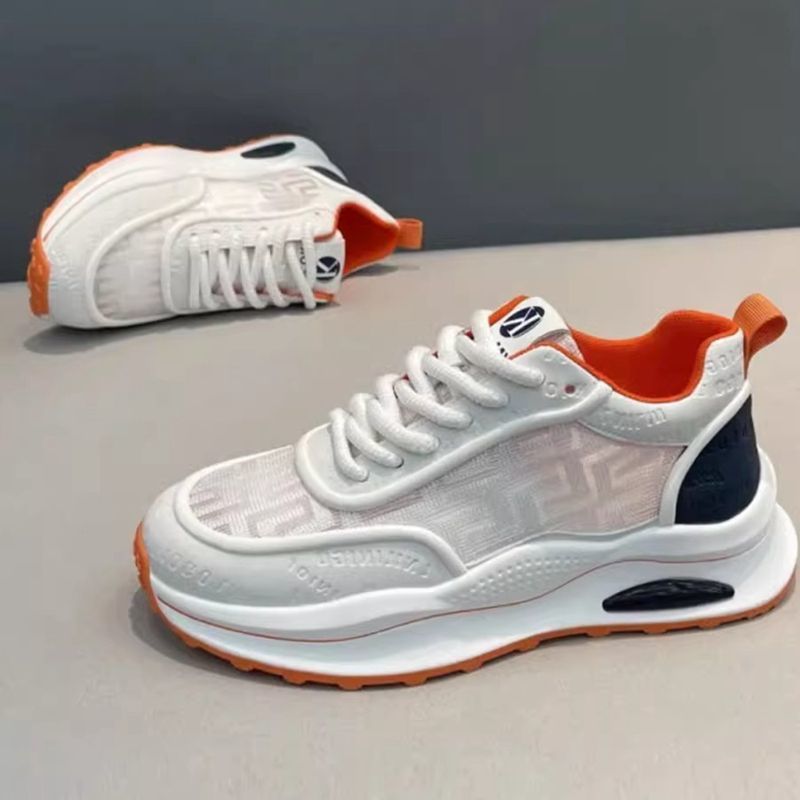 Men's Lightweight Breathable Low-Top Sneakers - PU Upper & PVC Sole, White/Navy/Red Accents, Lace-Up Round Toe for Casual, Outdoor, Running & Gym - All-Season Comfort Shoes, Casual Footwear, Geometric Pattern, Comfortable Fit
