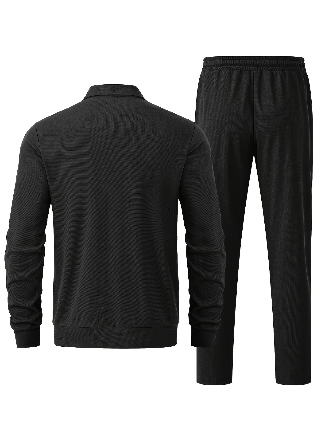 Men's Solid Waffle 2pcs Athletic Outfits, Zip-up Jacket & Pants co ord set for Outdoor Sports