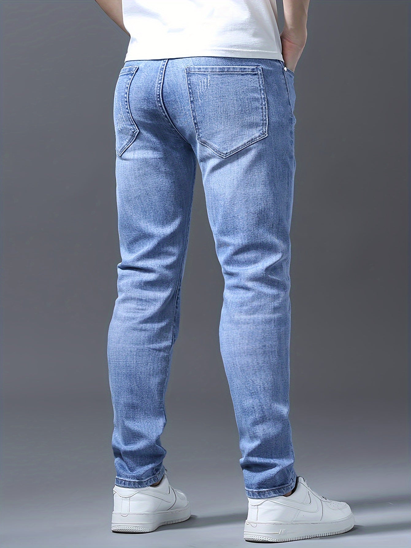 Men's Slim-Fit Stretch Denim Jeans - Light Blue, Versatile for All Seasons