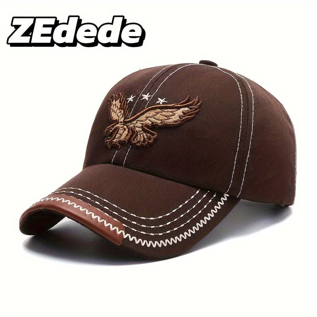2pcs ZDEDE 3D Eagle Embroidered Baseball Cap - Stylish & Durable Adjustable Snapback Hat with Faux Leather Patch, Black Polyester for Outdoor Sports & Casual Wear - Perfect for Men & Women