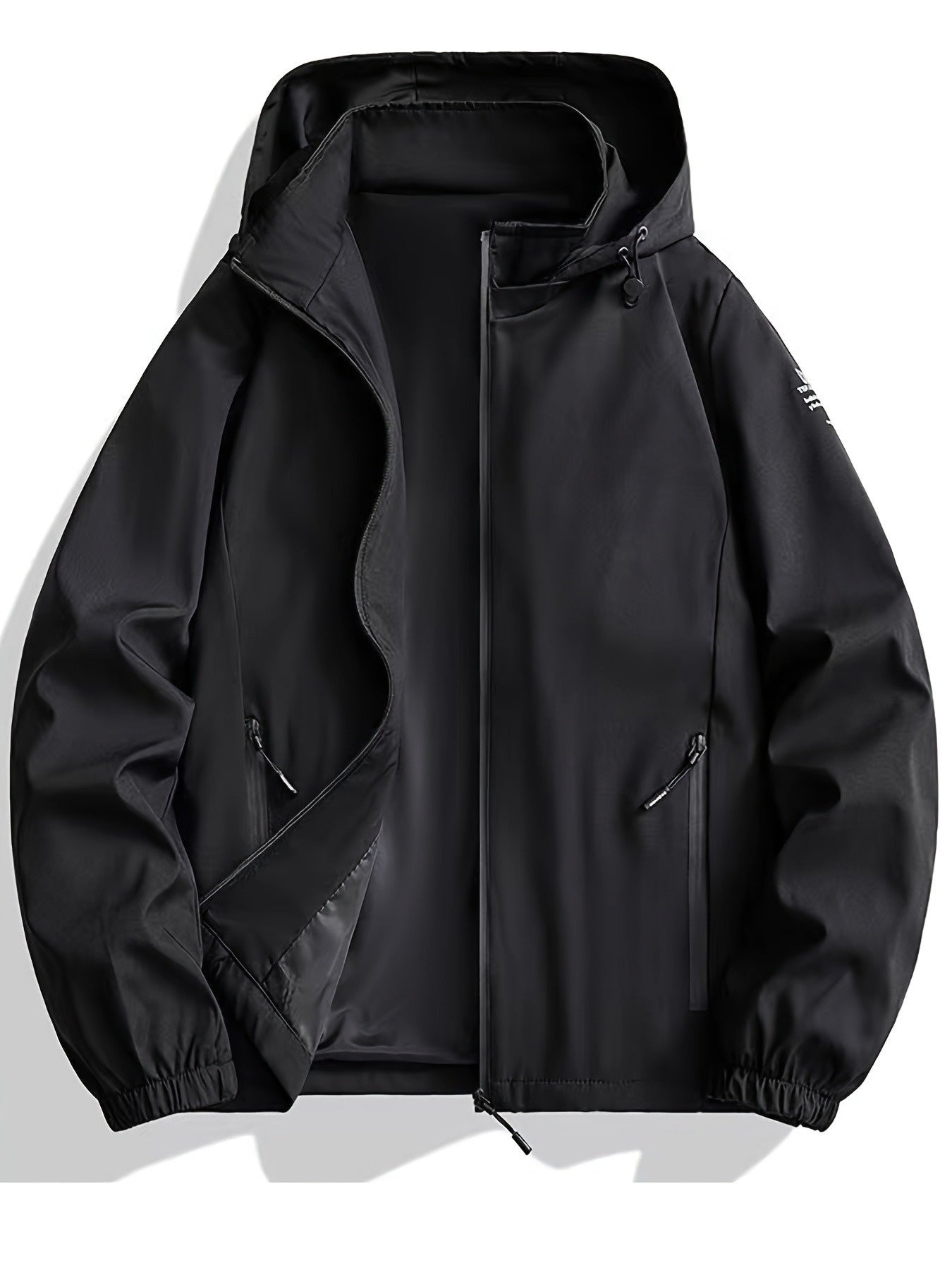 2pcs Men's Sporty Casual Jacket and Stretch Jogger Set, Spring/Autumn Fashion Hooded Jacket with Zipper Pockets, Windproof Outerwear and Black Stretch Joggers, Perfect for Outdoor Activities and Leisure Wear