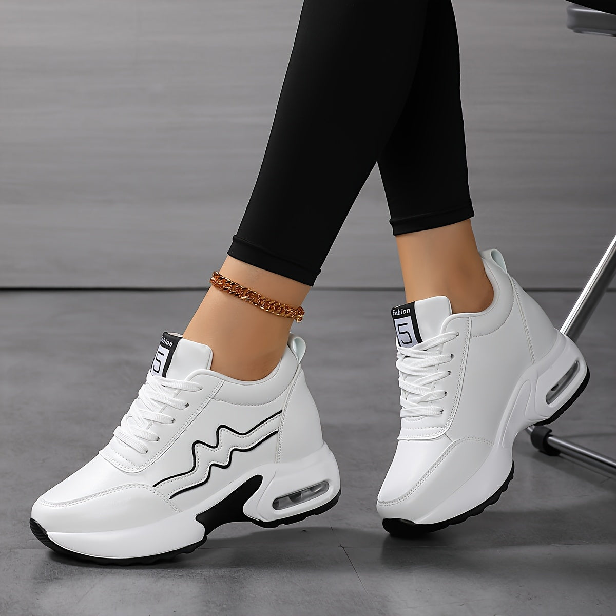 Women'S High-Top Sneakers with Thick Sole - Comfortable, Breathable, Casual White Sneakers with Lace-Up Closure, Stylish Design for All Seasons, Casual Footwear | Stylish High Top Sneakers | Comfortable Footwear