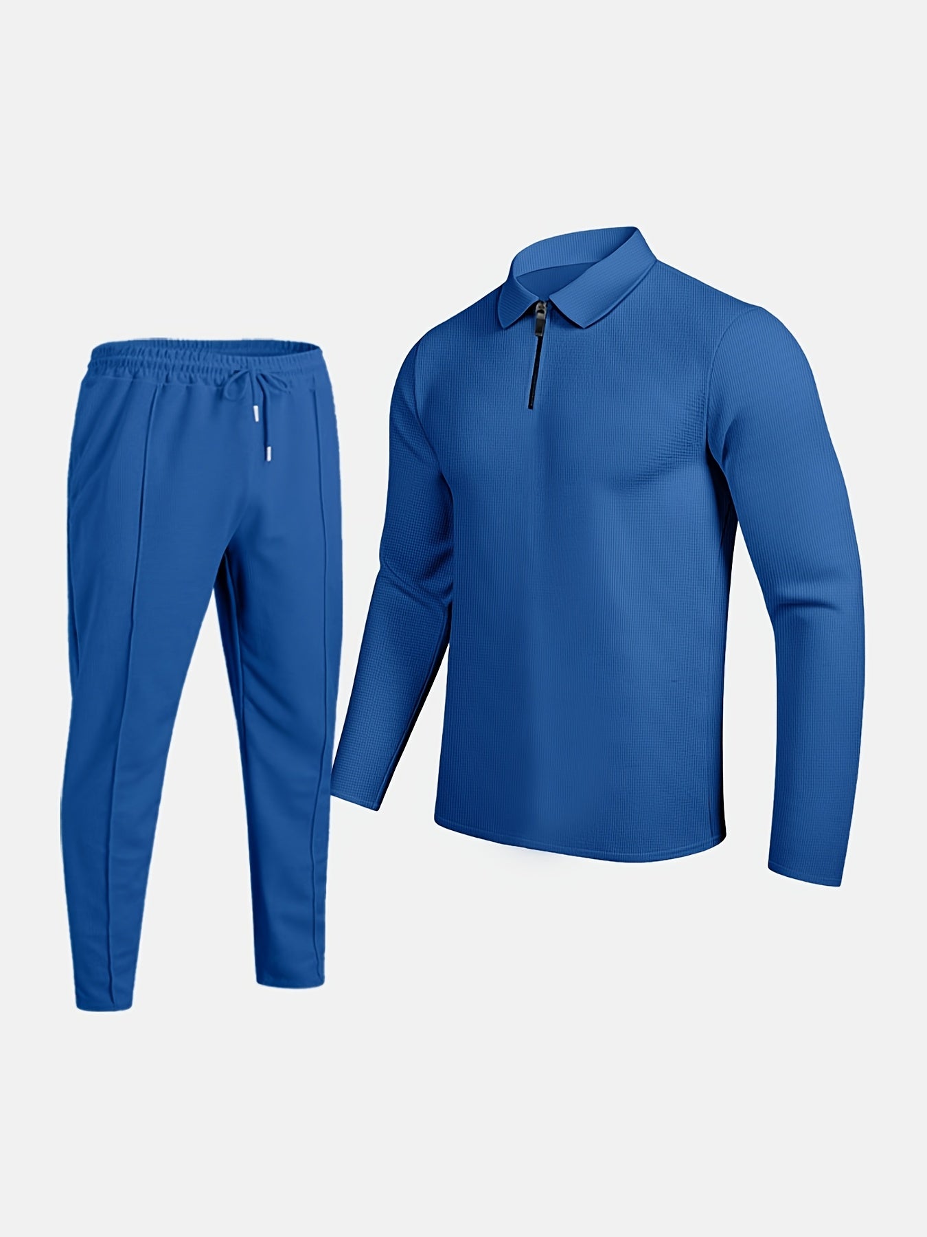 Summer Men's Casual Suit Solid Color Long Sleeve Top Long Pants Half Zipper Lapel Men's Suit Lightweight Breathable Street Casual Peplum Suit
