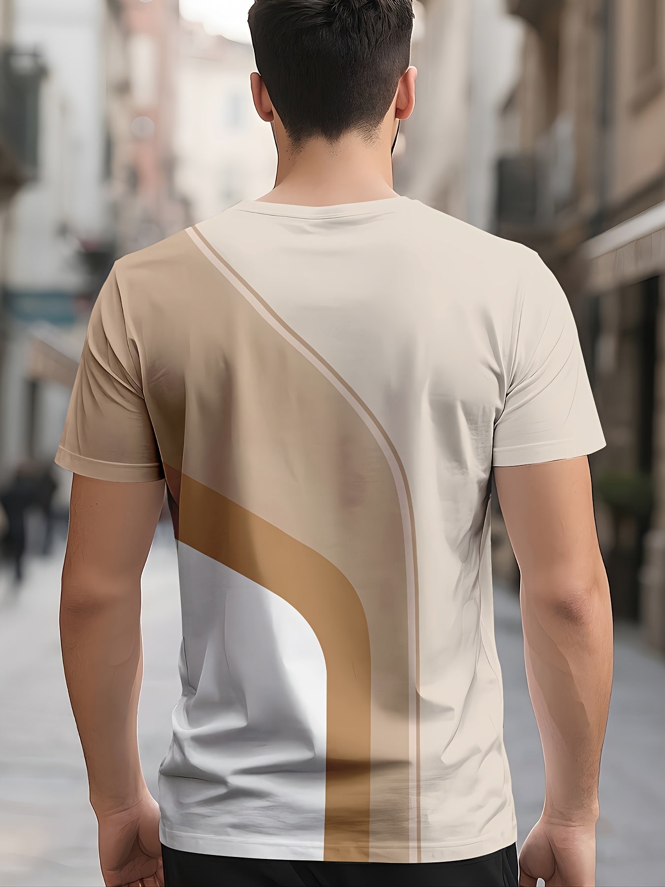 Men'S Beige Geometric Print T-Shirt - Casual Crew Neck, Slight Stretch Fabric, Modern Design with Striking Patterns, Everyday Tshirt | Modern Tshirt | Comfortable Fit
