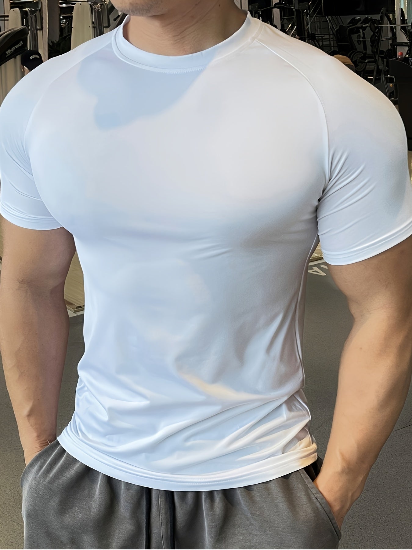 Men'S Slim-Fit Quick-Dry Athletic T-Shirt - Breathable, Stretchy, Solid Color Crew Neck Tee for Gym, Casual Summer Wear, Gym Apparel | Trendy Men'S Tee | Quickdry Materia