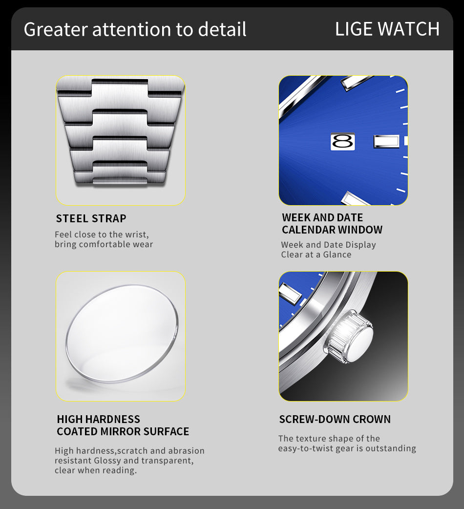 LIGE Stylish Vintage Design Women'S Quartz Timepiece Classic Date Quartz Watch for Men with Luminous Features