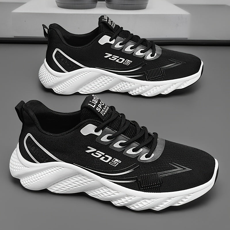 Men's Lightweight Sneakers - Non-Slip PVC Sole, Cushioned EVA Insole - White/Blue Accent Low-Top Sneakers for Gym, Running, Everyday - All-Season Lace-Up Athletic Footwear - Model HX-3, Sports Activities, Sporty Design, Secur