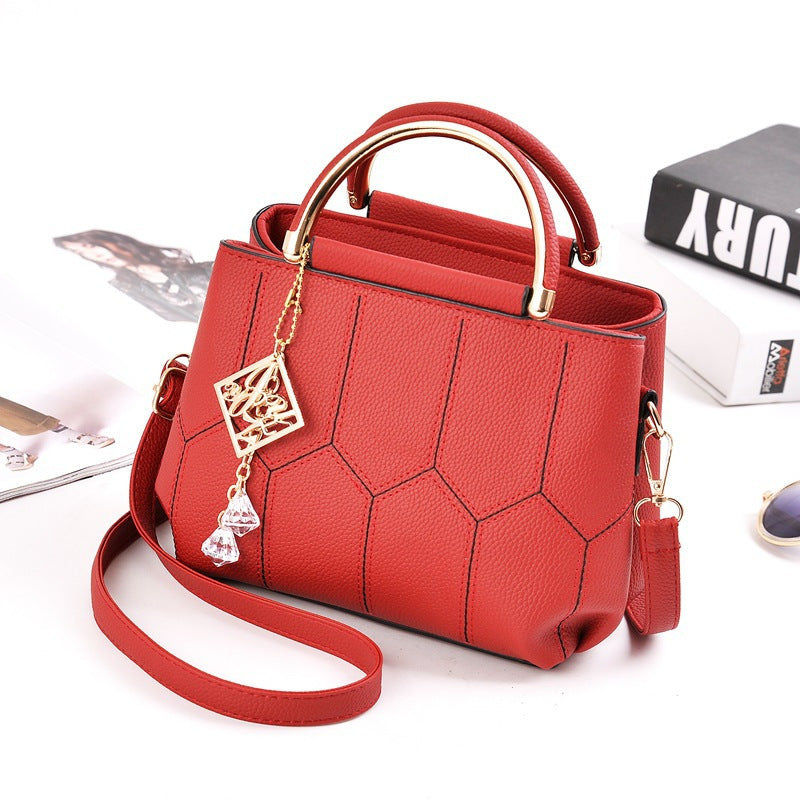 2025 New Women's Geometric Hexagon Pattern Crossbody Bag with Adjustable Strap & Golden-Tone Hardware - Zipper Closure, Polyester Lining, Multiple Colors (Khaki/Dark Gray/White/Pink/Red/Black) - Versatile for Casual & Formal