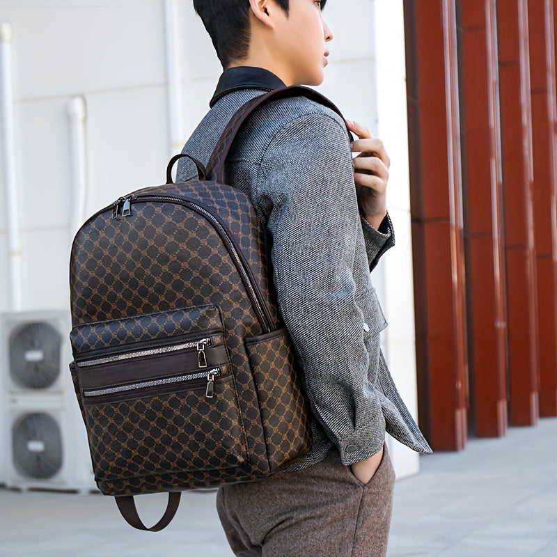 Men's Professional Laptop Backpack - Large Capacity Business Travel Backpack with 39.62cm Laptop Compartment, Multiple Zippered Pockets - Durable Backpack for Work, School, College - Elegant Brown Accent Design - Compatible w
