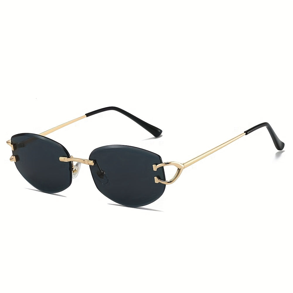Photochromic frameless fashion glasses European and American fashionable for men and women using metal eyeglass hinges PC lenses ladies and gentlemen high-end personality glasses daily trendy versatile holiday party street ph