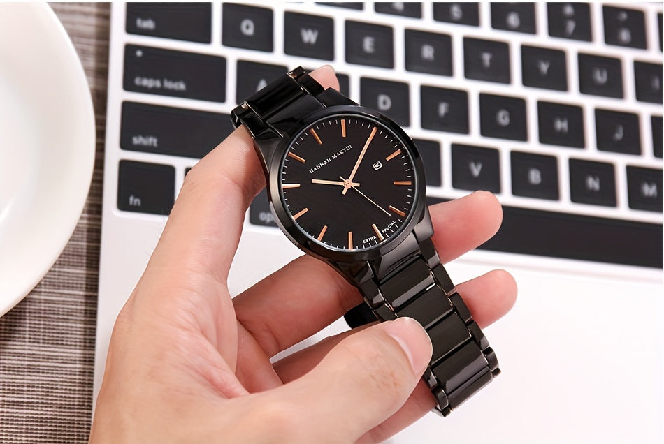 Fashion Casual Watch, Classic Simple Black Calendar Quartz Movement Stainless Steel Strap, Suitable For Daily Outdoor Leisure Business Men's Watch