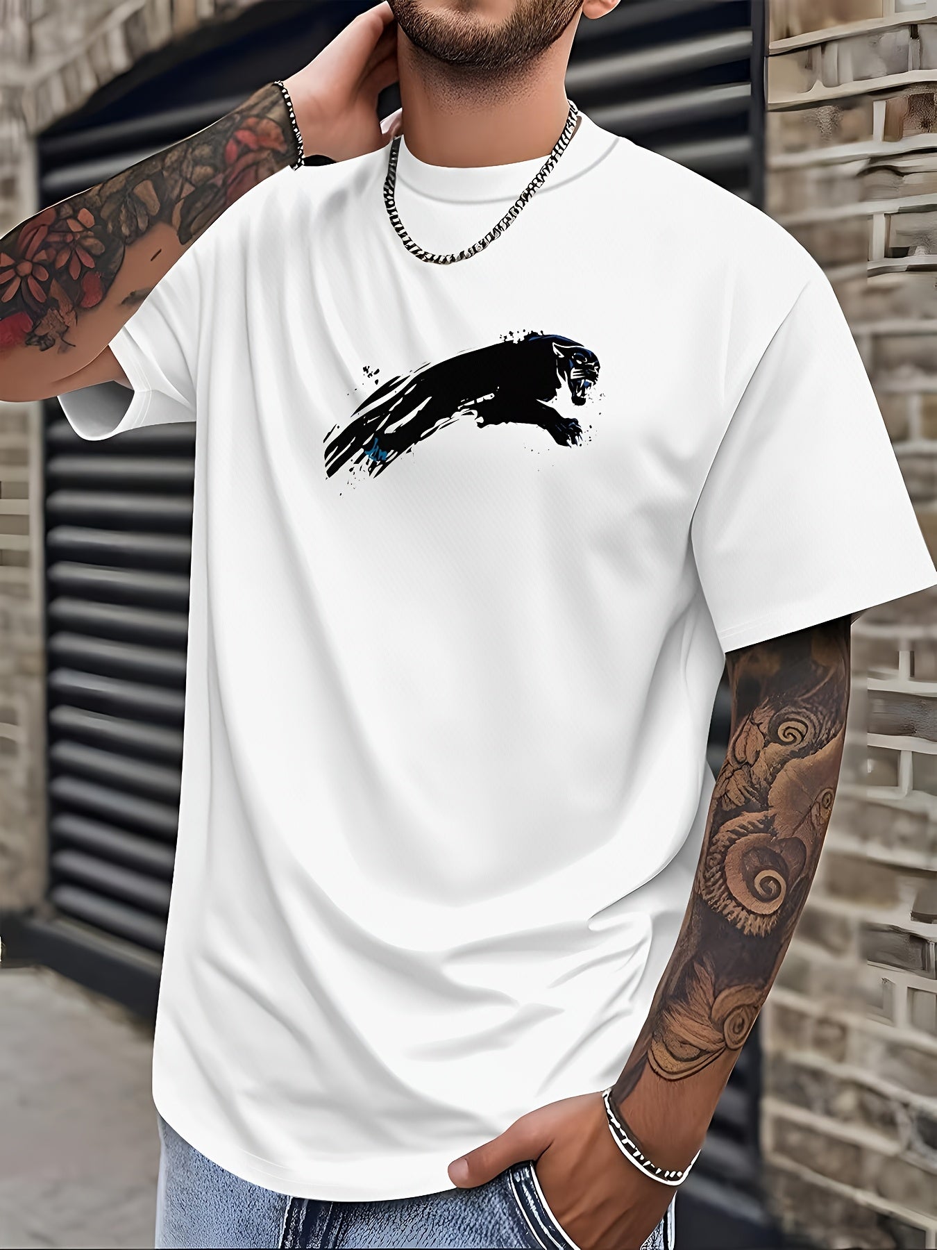 Men'S Bold Black Graphic T-Shirt - Lightweight Everyday Casual Tee for Sports & Formal Events - Breathable Round Neck Shirt - Easy-Care Everyday Essential Top, Sports Friendly Apparel, Modern Casualwear, Comfortable Fit, Stre