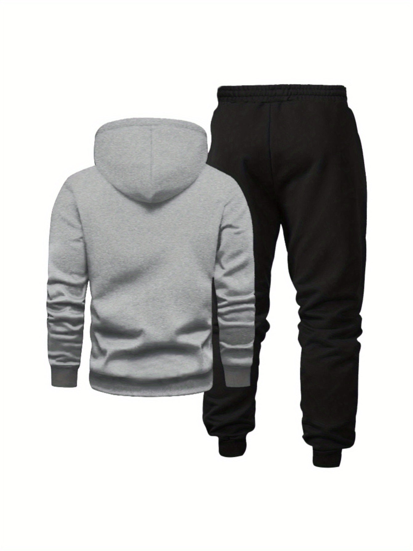 1set Men'S Casual Geometric Heartbeat Pattern Hoodie and Sweatpants Set, Polyester and Spandex Blend, Loose Fit, Hooded Pullover for Autumn/Winter