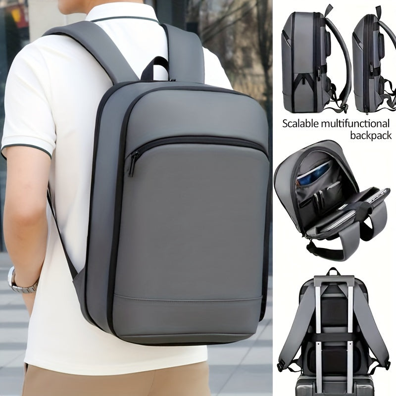 Business Style Expandable Backpack, Faux Leather, Durable Smooth Zipper, Multi-Pad Laptop Bag, Casual Daypack, Suitable for Daily Commute, Outdoor Business Travel, Ideal Gift for Holidays, Black, Dark Grey, Light Grey Options