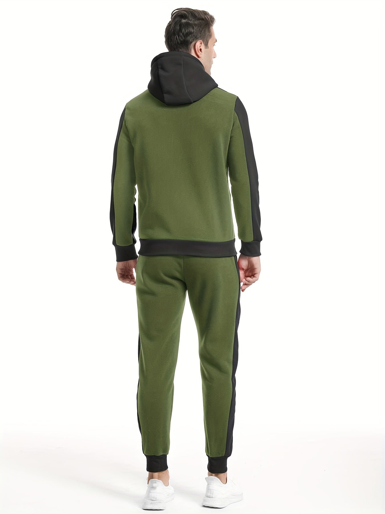 Men'S Casual Hoodie Set for Autumn And Winter, Featuring a Hooded Sweatshirt And a Sporty Cardigan in a Patchwork Design.