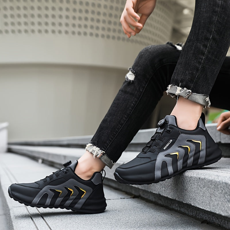 Men's Striped Casual Shoes Rotary Buckle Comfy Durable Outdoor Jogging Hiking Fishing, All Seasons