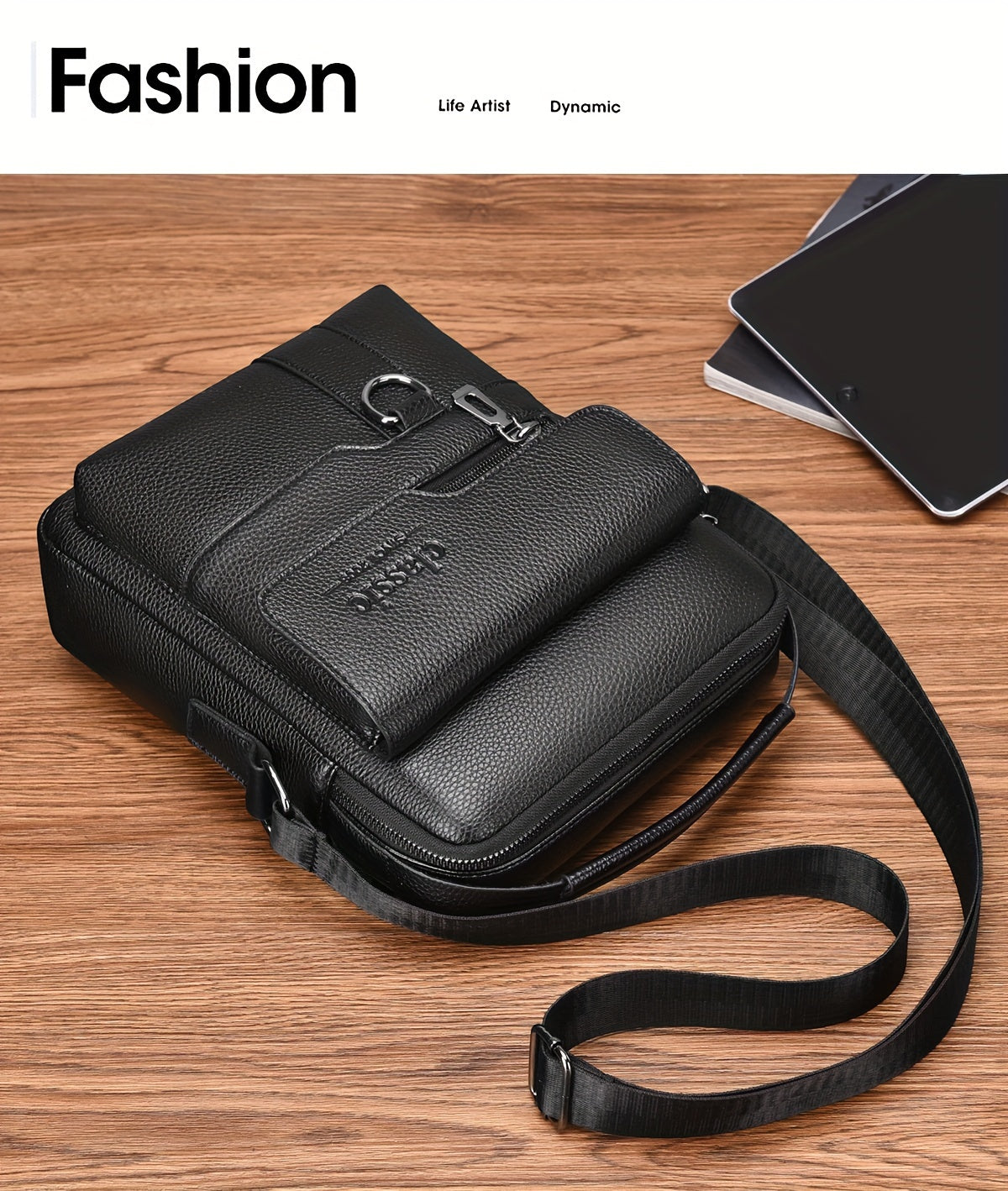 New Men's Crossbody Bag Messenger Bag with Mahogany Pattern Large Capacity Design PU Material Men's Casual Retro Adjustable Shoulder Bag for Going Out Valentine's Day Gift for Husband or Boyfriend