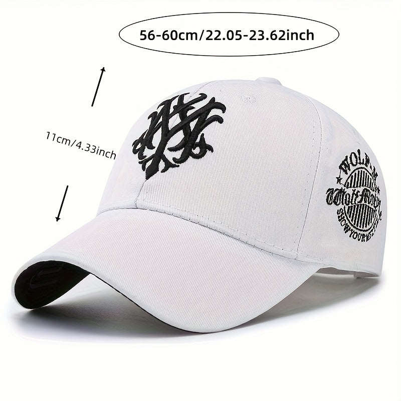 1pc Unisex Baseball Cap with "M" Design, Adjustable Metal Buckle Closure, Stylish & Comfortable for Men & Women, All-Season Wear, Black, Casual Headwear, Modern Headgear
