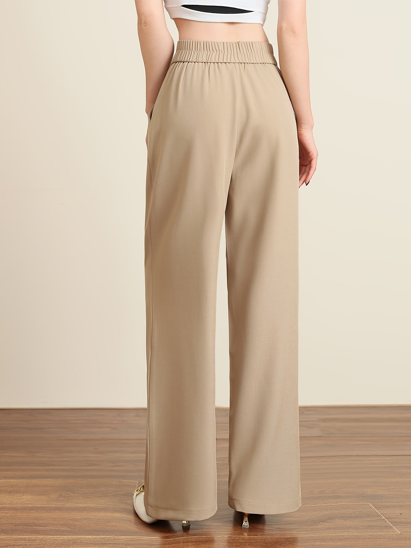 Solid Color Slim Straight Pants, Casual Women'S Long Trousers with Pockets And Buttons for Everyday Wear.