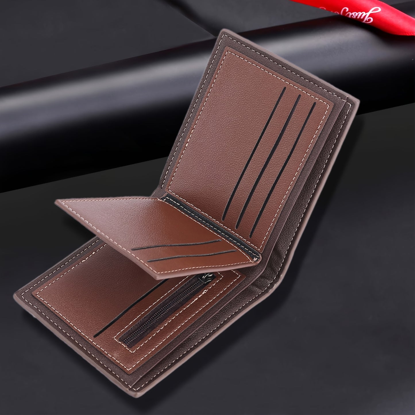 Men's Vintage-Style Black Faux Leather Wallet with Zipper - Multiple Card Slots, Multi-Functional ID Holder