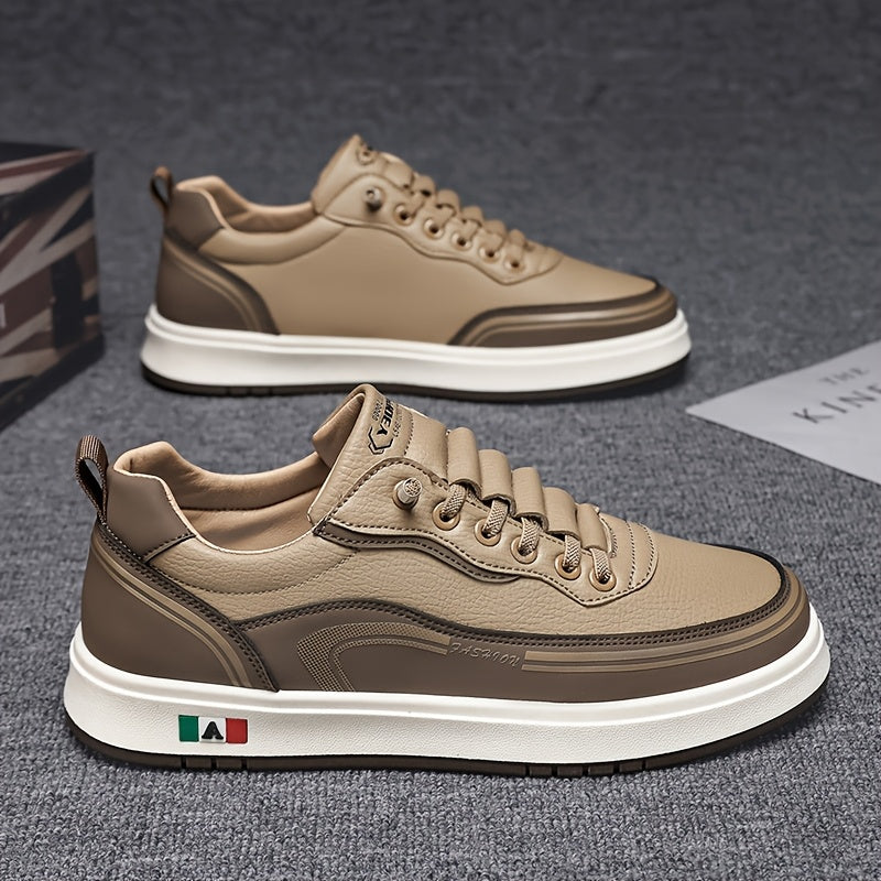 FC06 Men'S Casual Sneakers - Black & White Low-Top Lace-Up Shoes with Italian Flag Design, Faux Cover Upper, Cushioned PVC Sole, Breathable Fabric Lining for All-Season Comfort, Everyday Footwear, Modern Sneakers, Fabric Line