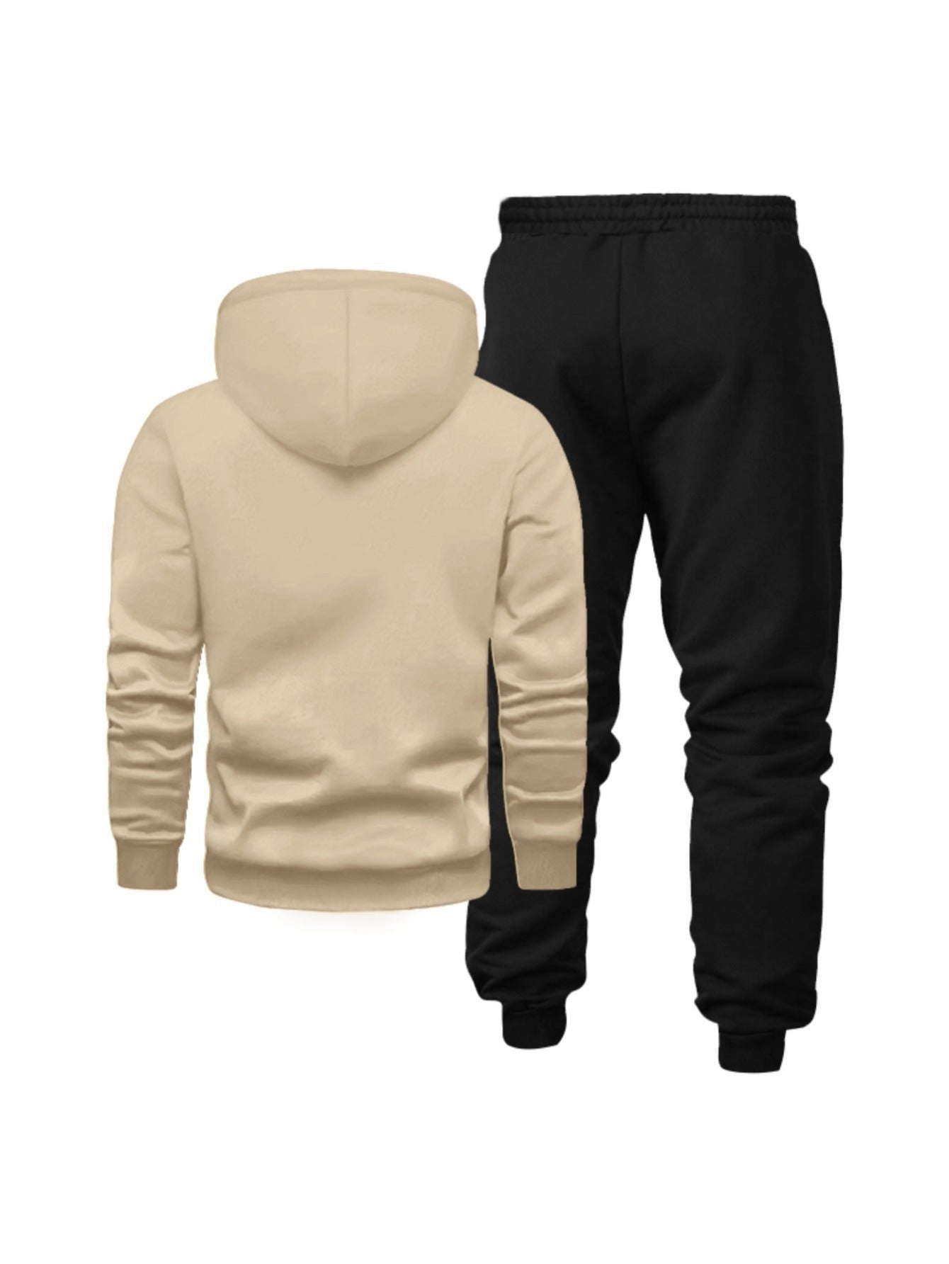 1set Men'S Casual Geometric Heartbeat Pattern Hoodie and Sweatpants Set, Polyester and Spandex Blend, Loose Fit, Hooded Pullover for Autumn/Winter