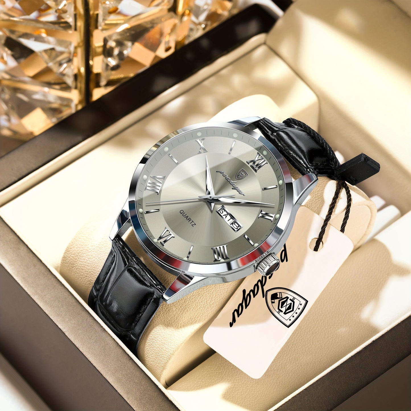 Luxury Leather Strap Men's Watch Waterproof Luminous Calendar Week Wristwatch Simple Business Fashion Sports Men's Watch