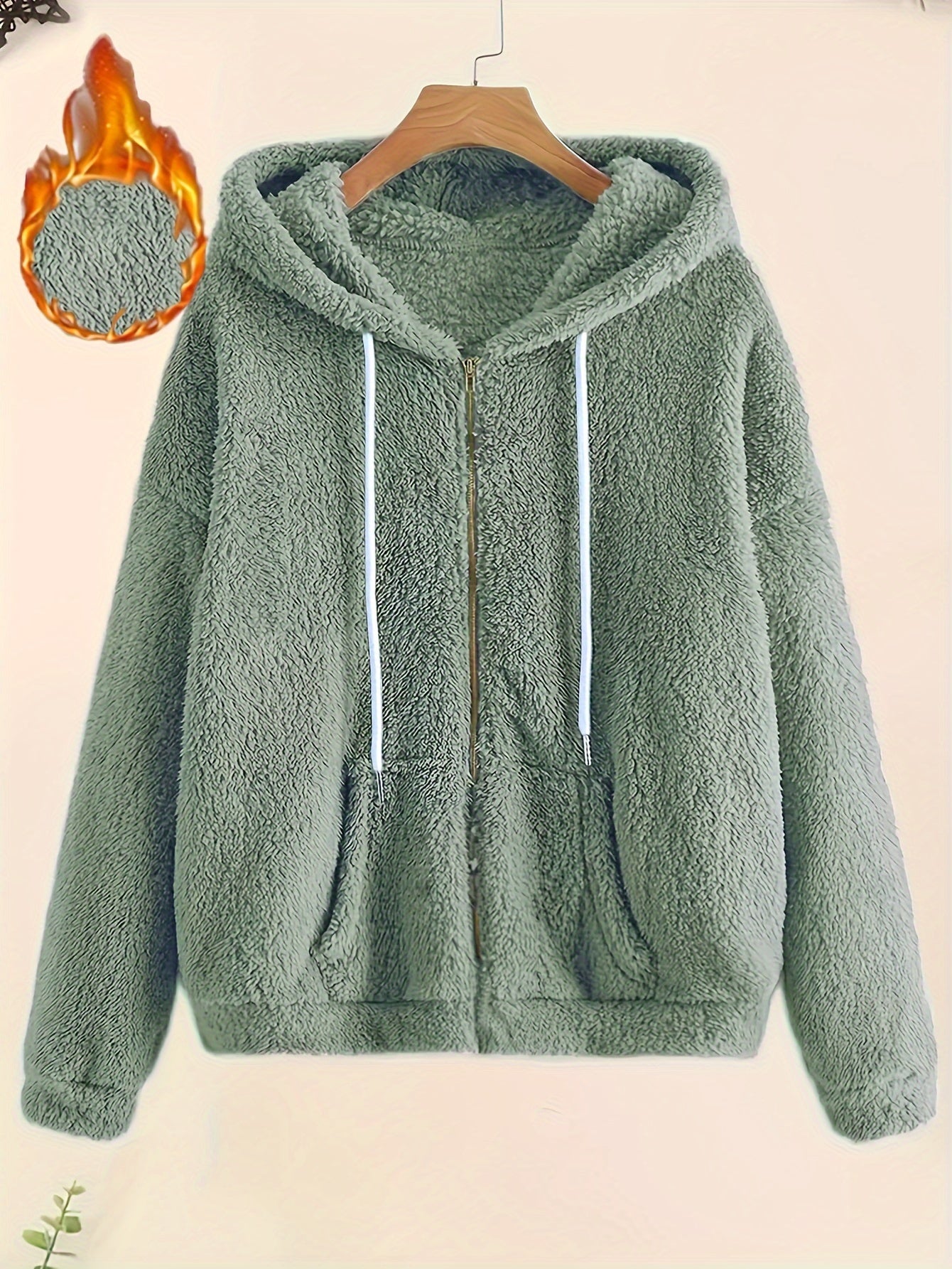Cozy Fleece-Lined Hooded Jacket for Women - Casual Solid Color with Drawstring, Zip-Up Front, Long Sleeves - Perfect for Fall & Winter
