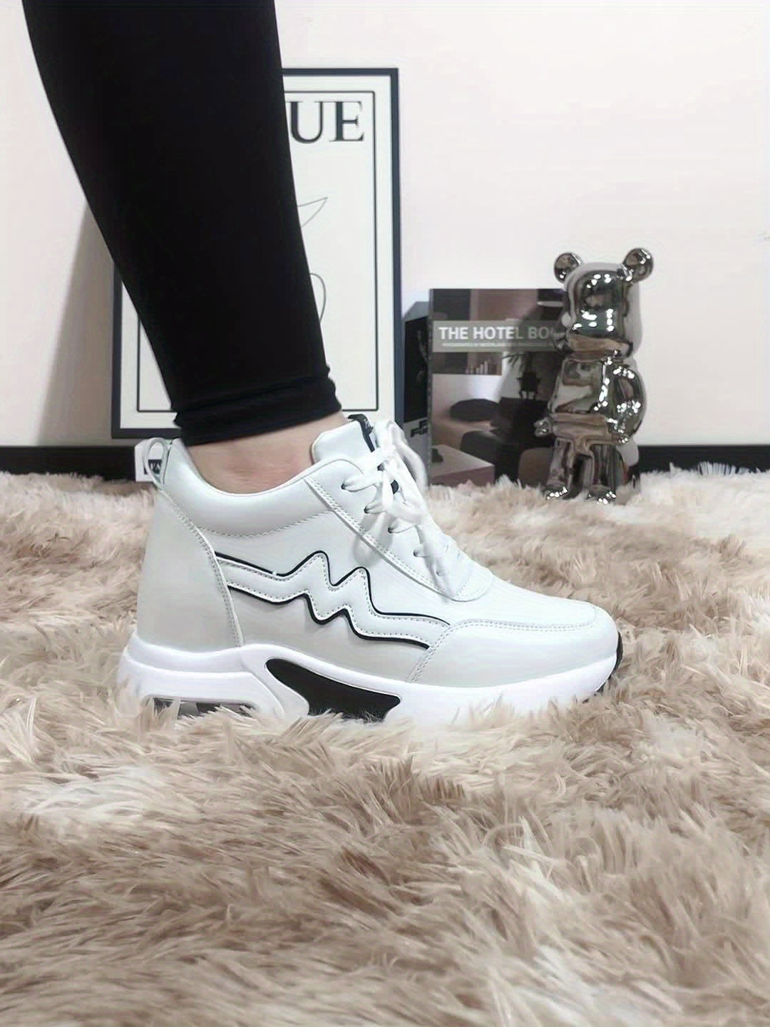 Women'S High-Top Sneakers with Thick Sole - Comfortable, Breathable, Casual White Sneakers with Lace-Up Closure, Stylish Design for All Seasons, Casual Footwear | Stylish High Top Sneakers | Comfortable Footwear