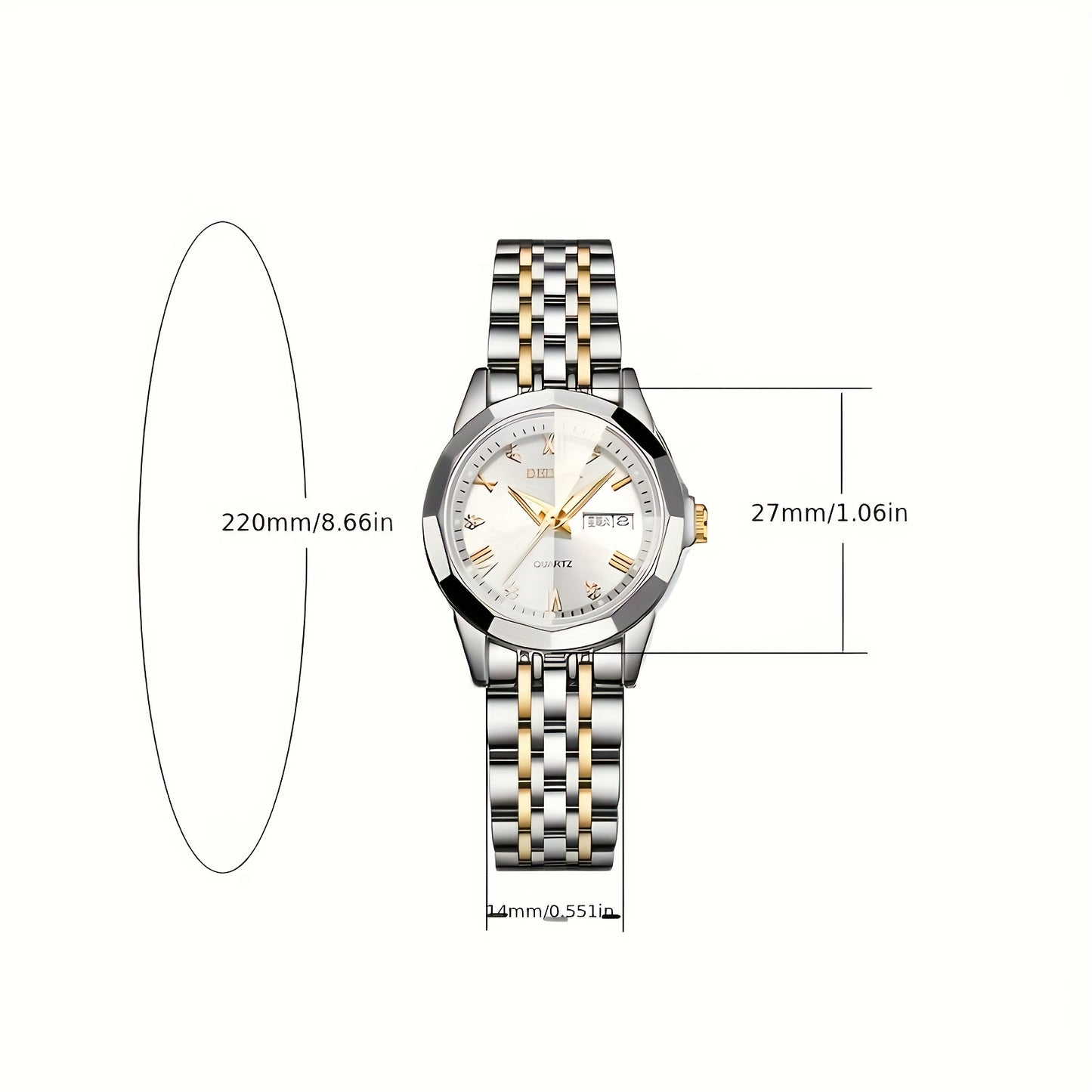 DEDIMA Women'S Luxury Stainless Steel Watch - Elegant Rhombus Design with Roman Numerals, Double Calendar, and Multifunctional Steel Strap