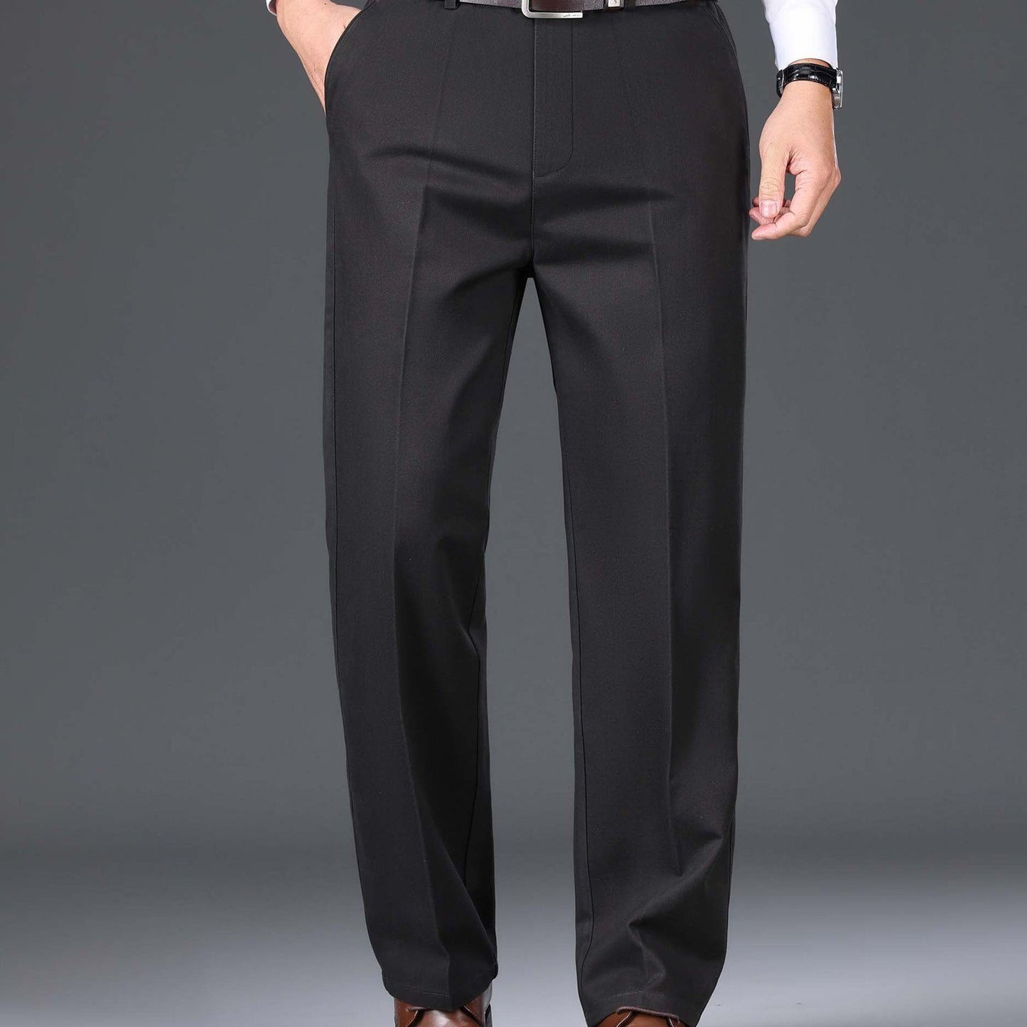1pc Classic Fit Men'S Dress Pants - 100% Cotton, Solid Color, Non-Stretch, Regular Length, for Autumn/Winter - Business Casual Style