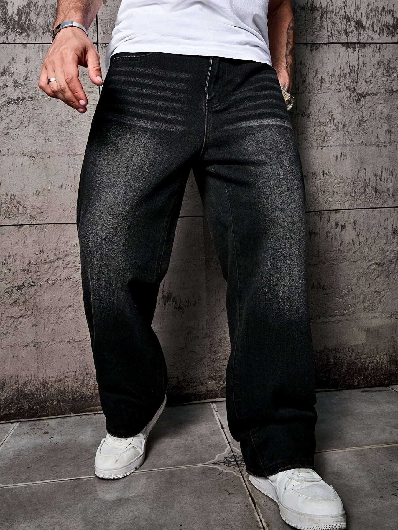 Men'S Casual Loose Fit Denim Jeans, 88.5% Cotton 8.5% Polyester 3% Rayon, All-Season Solid Color Washed Fabric, Regular Length, Non-Stretch Woven Denim Pants