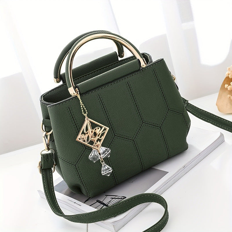 2025 New Women's Geometric Hexagon Pattern Crossbody Bag with Adjustable Strap & Golden-Tone Hardware - Zipper Closure, Polyester Lining, Multiple Colors (Khaki/Dark Gray/White/Pink/Red/Black) - Versatile for Casual & Formal