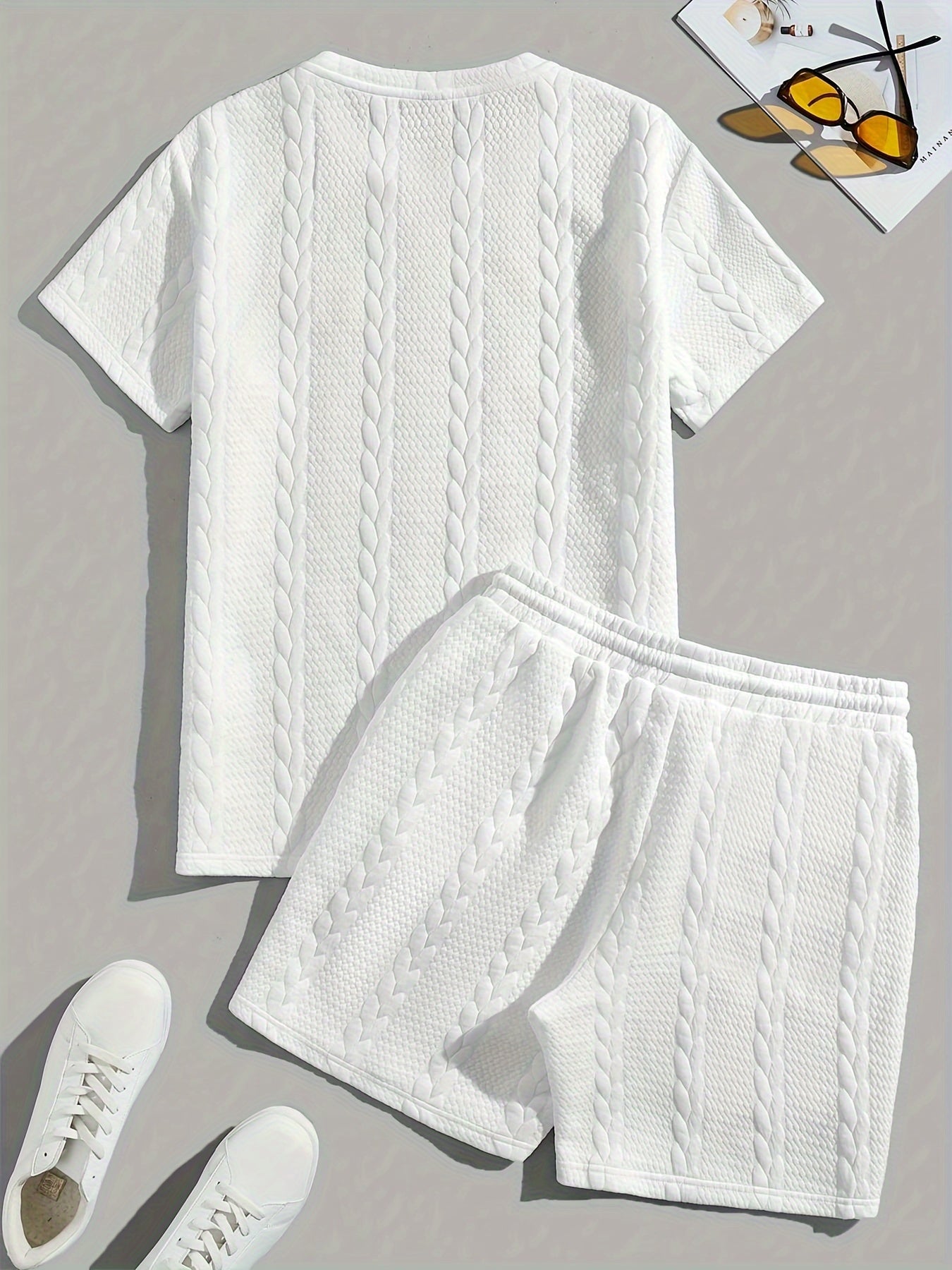 Casual Crew Neck Short Sleeve T-Shirt & Drawstring Shorts - Brown, Summer Outfit