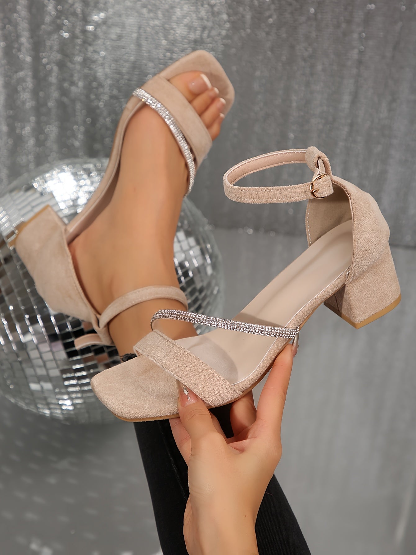Women'S Fashionable Strappy Block Heel Sandals - Beige, Square Toe, Buckle Closure, All-Season Wear, Synthetic Faux Leather Upper & Insole, Stylish High Heel Sandals|Square Toe Sandals|Buckle Closure Sandals