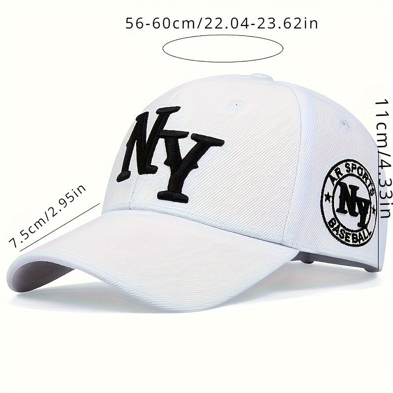 Unisex Fashion Casual Embroidered New York Logo Baseball Cap - Adjustable, Hip-Hop Style, Black & White, Black with Red Accents, Available in Two Colors, Perfect for Exercise, Running, Parties, Golf, and Beach Outings