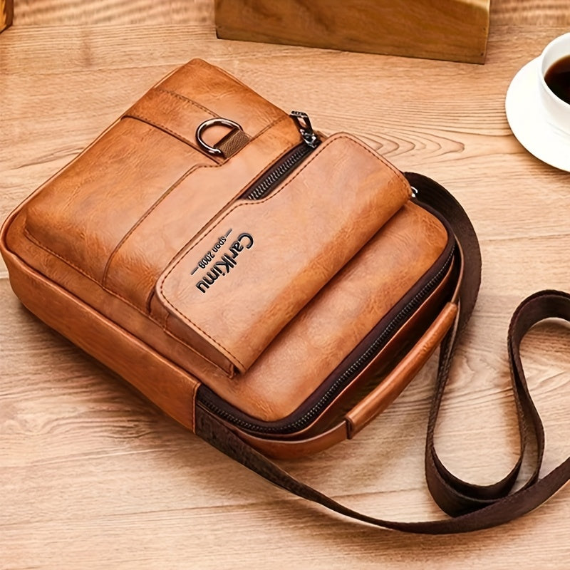 Unisex Retro Vertical Crossbody Bag - Adjustable Strap, Multiple Compartments & Front Pocket - Business Casual Shoulder Bag for Men & Women (Black)