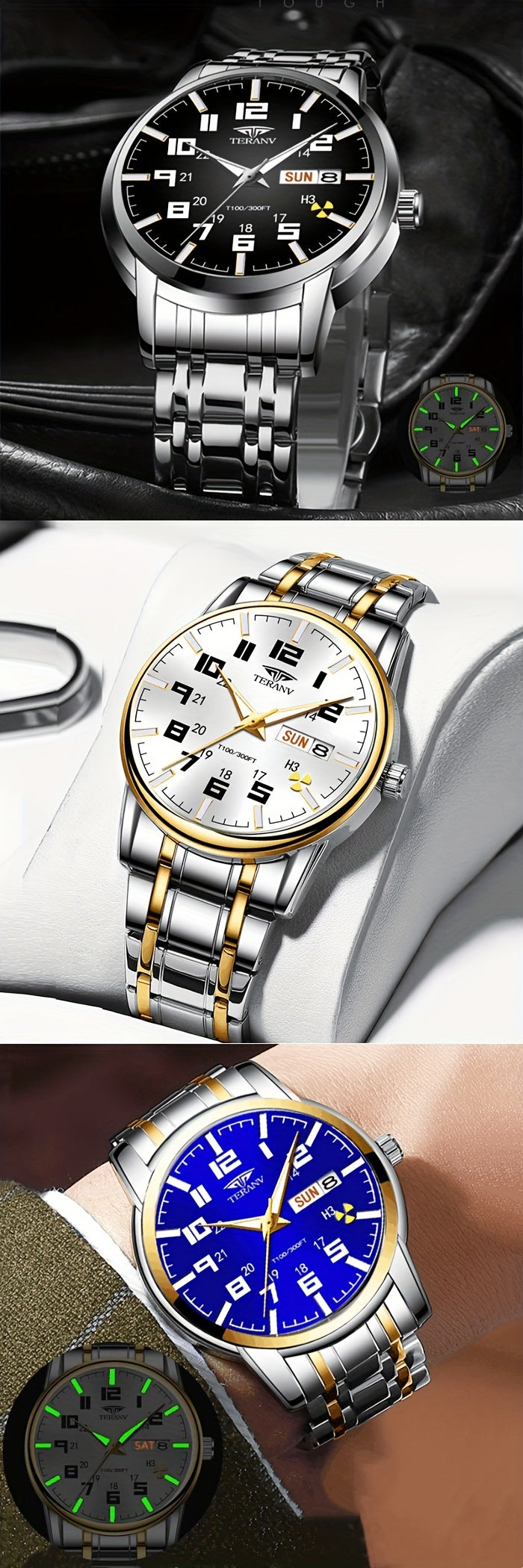 1pc New Stainless Steel with Digital Men's Watch Calendar Week Display Fashion Trend Life Travel Luminous Casual Sport Business Watch Ideal for Birthday Gifts Holiday Gifts Gifts