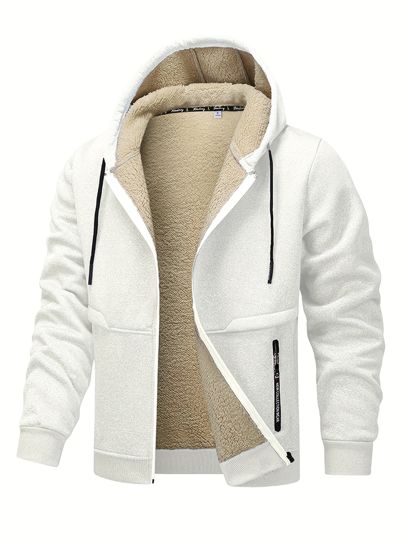 1pc Men'S Casual Style Hooded Jacket, Thick Fleece Lined, Warm Autumn/Winter Fashion, Solid Color, Polyester Knit with Pockets, Regular Fit
