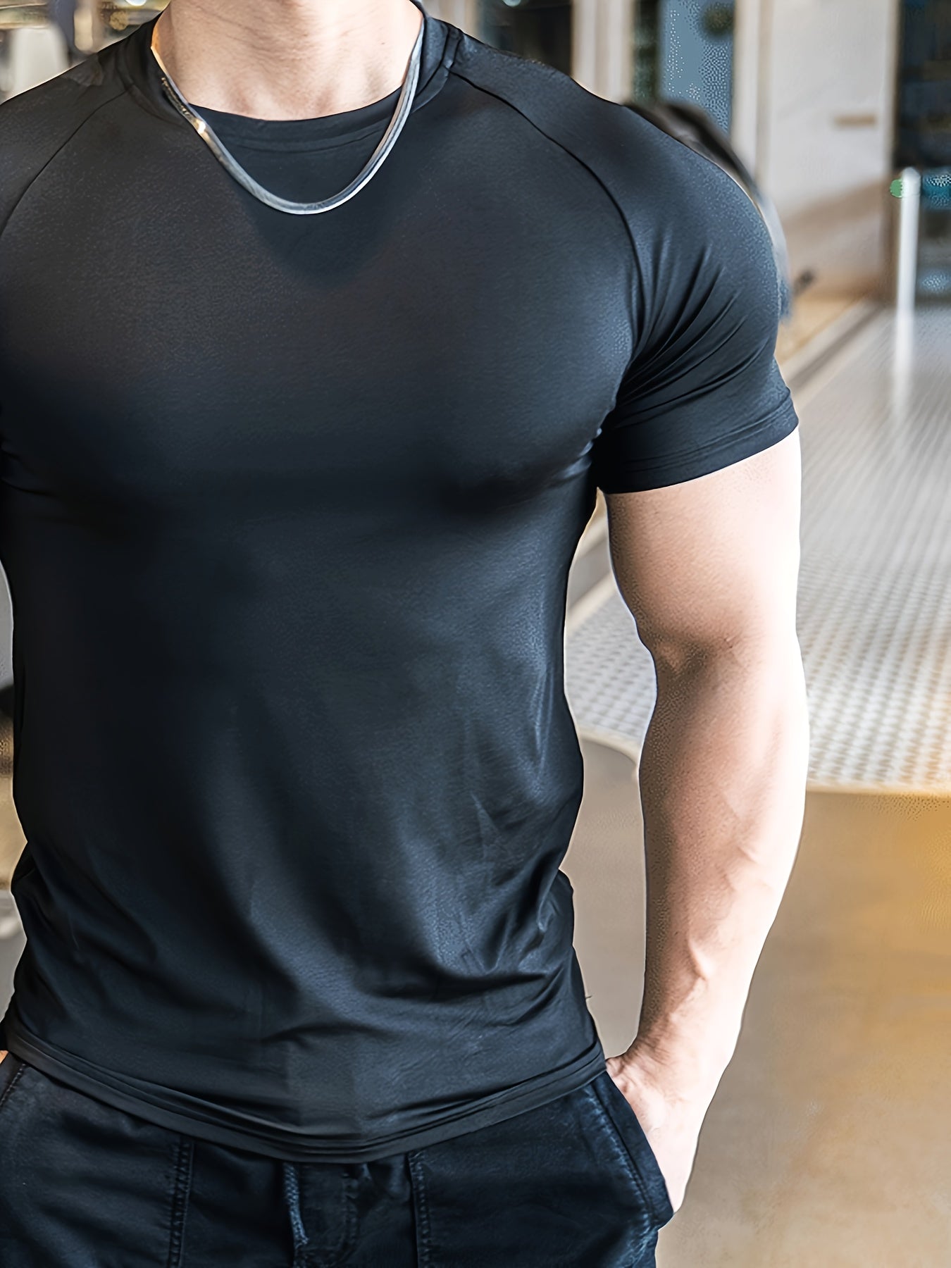 Men'S Slim-Fit Quick-Dry Athletic T-Shirt - Breathable, Stretchy, Solid Color Crew Neck Tee for Gym, Casual Summer Wear, Gym Apparel | Trendy Men'S Tee | Quickdry Materia
