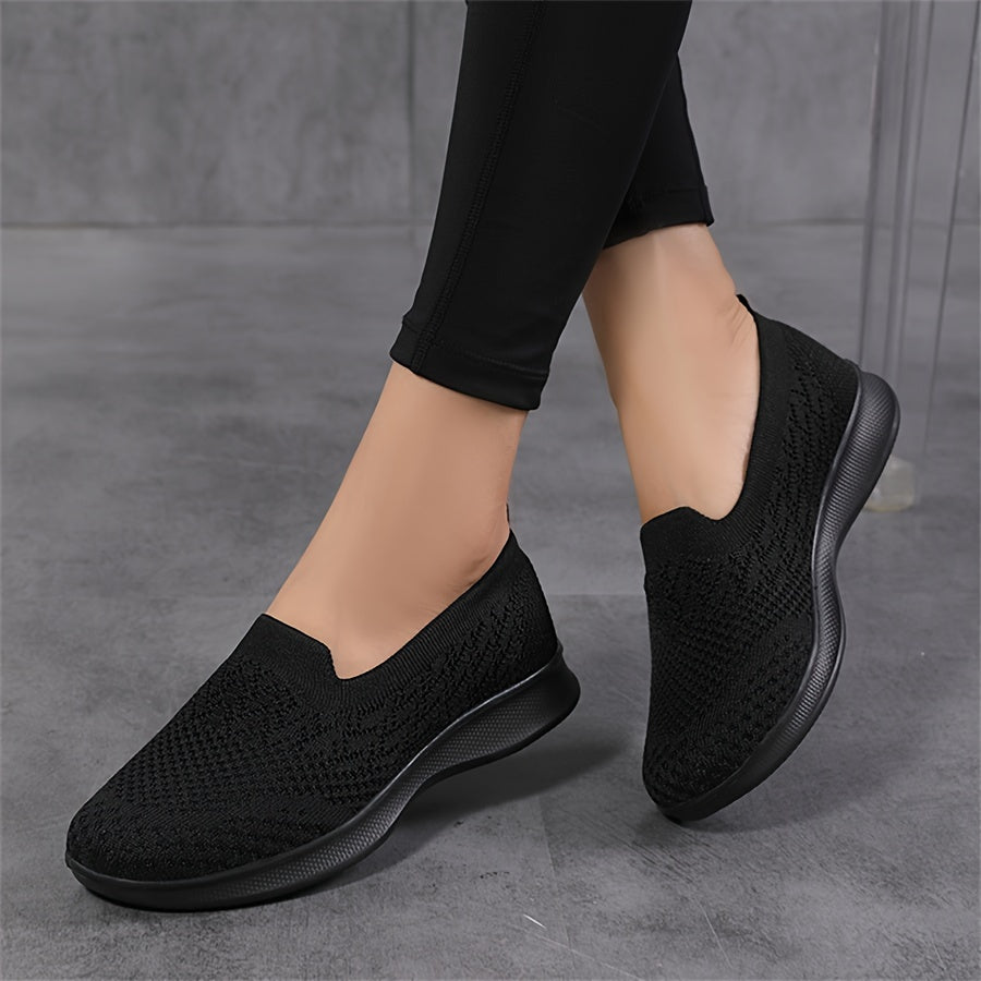 Women's Casual Slip-On Sneakers, Breathable Mesh Lightweight Flat Shoes For Work, Versatile Low-Top Sports Shoes Plus Size