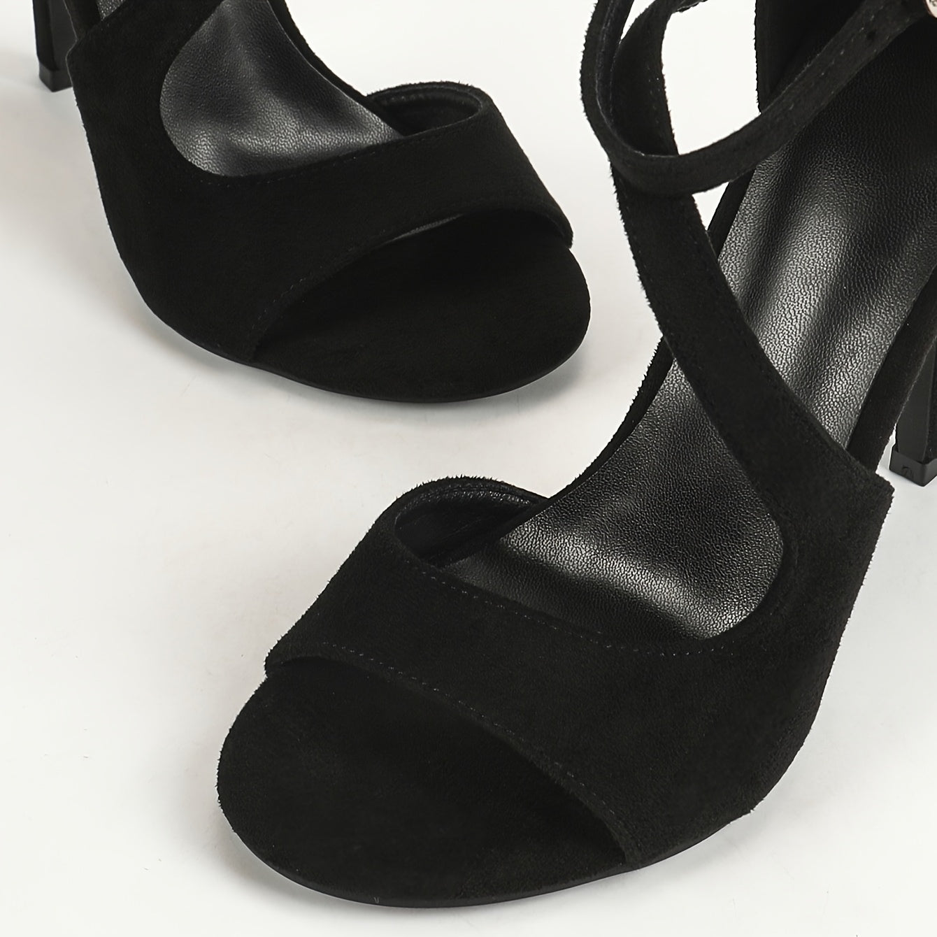 Ladies Stiletto Heels, Solid Color, Open Toe, Black, Flannel Upper, Man Made Materials (Polyurethane) Inner and Insole, Rubber Sole, Ultrahigh Heel, Buckle Closure, for Party, Wedding, Work