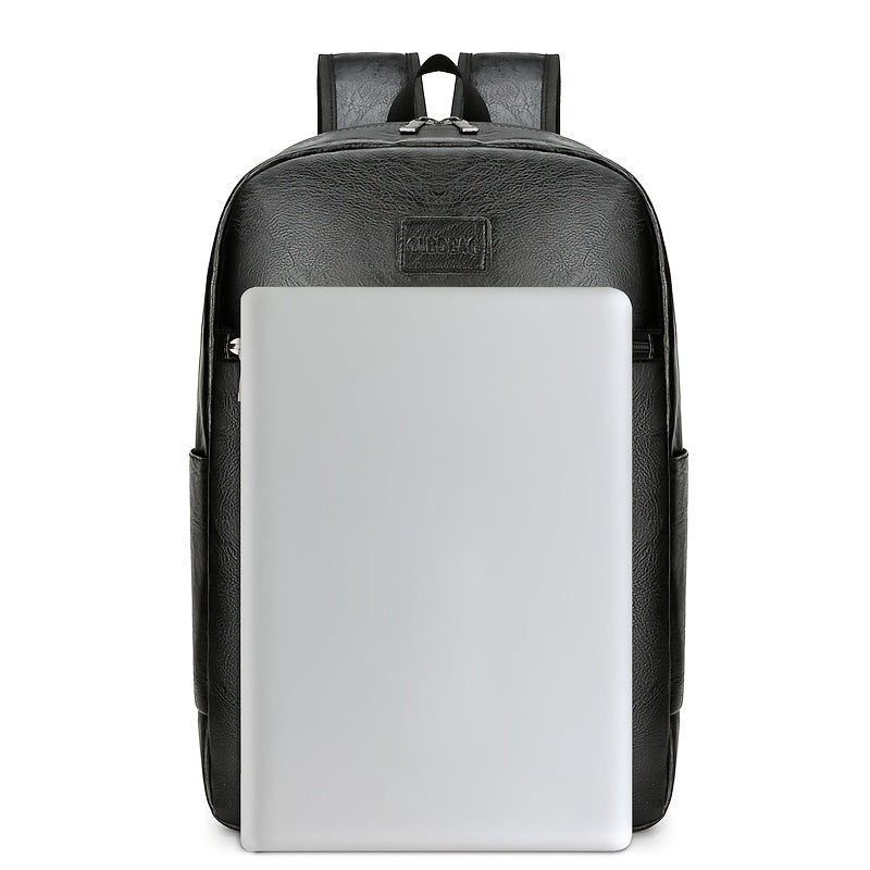 Men'S Lightweight Faux Leather Laptop Backpack - Stylish Black & Brown Design with Adjustable Straps, Tablet Compartment, and Multiple Zippers for School, Office, and Daily Commute, Backpack for School, Office Essentials Carr