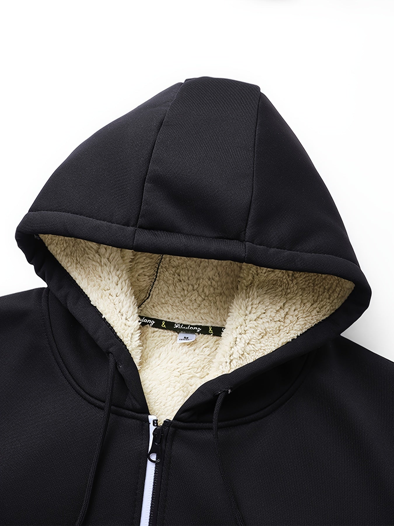 1pc Men'S Casual Style Hooded Jacket, Thick Fleece Lined, Warm Autumn/Winter Fashion, Solid Color, Polyester Knit with Pockets, Regular Fit