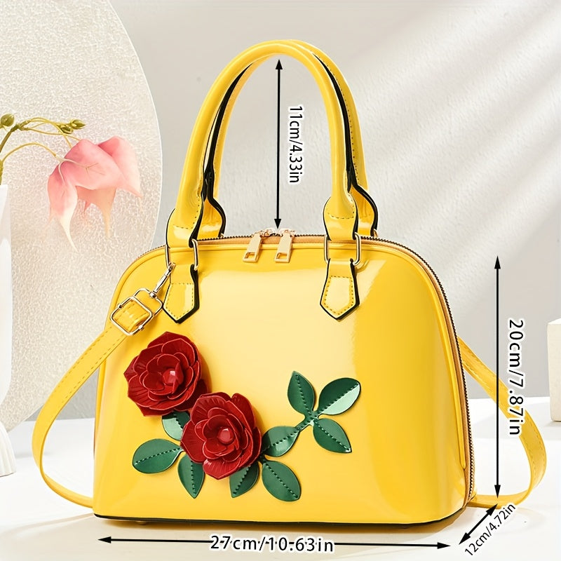 INCK KMCRK Women'S Elegant Black Tote Bag with Golden-Tone Hardware & Floral Embellishments - Large Capacity, Removable Shoulder Strap, Zipper Closure, Polyester Lining - Perfect for Spring/Summer, Casual & Formal Occasions,