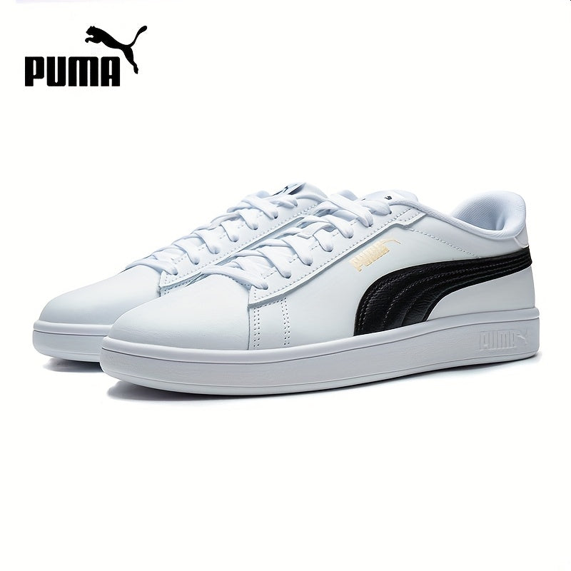 PUMA Unisex Low-Top Casual Sneakers - White & Black Contrast Design, Breathable PU Upper & Rubber Sole, Lace-Up Comfort Shoes for Men & Women, Sleek Sporty Design, Fabric Interior Lining, Durable Rubber Sole