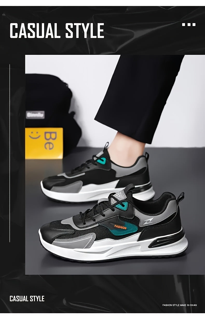 Men'S Breathable Running Sneakers with Gradient Design - Low-Top Lace-Up Casual Shoes, Durable PVC Sole, EVA Insole, Fashionable Black & White Patterns, Ideal for All Seasons Outdoor Activities
